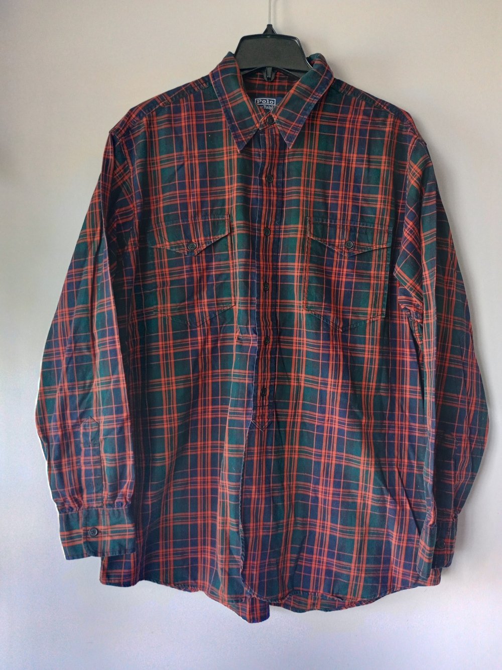 VTG 90s Polo Ralph Lauren Plaid Button Shirt Red Blue Green Long Sleeve Y2K XL